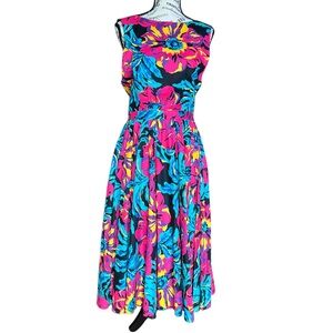 Y-Lev retro floral backless fit and flare 100% Cotton dress Sz 6